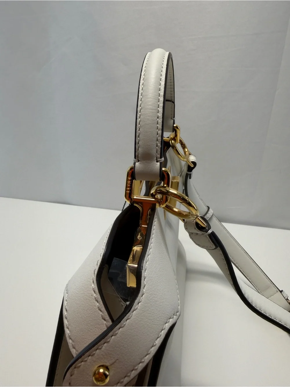 Fendi White Leather Top-Handle Satchel with Gold Hardware